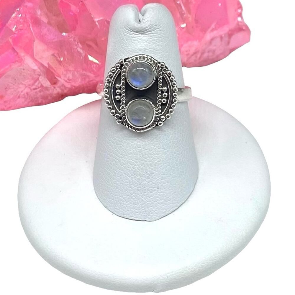 Rainbow Moonstone Ring Size 6.5 Solid 925 Sterlin… - image 2